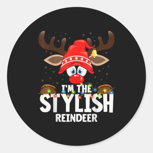 Christmas Matching I'm The Stylish Reindeer  Ronde Sticker (Voorkant)