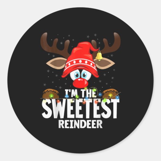 Christmas Matching I'm The Sweetest Reindeer  Ronde Sticker (Voorkant)