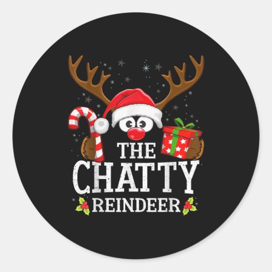 Christmas Matching The Chatty Reindeer Family , Sm Ronde Sticker (Voorkant)