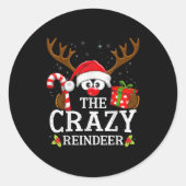 Christmas Matching The Crazy Reindeer Family  Ronde Sticker (Voorkant)