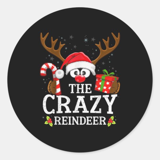 Christmas Matching The Crazy Reindeer Family  Ronde Sticker (Voorkant)