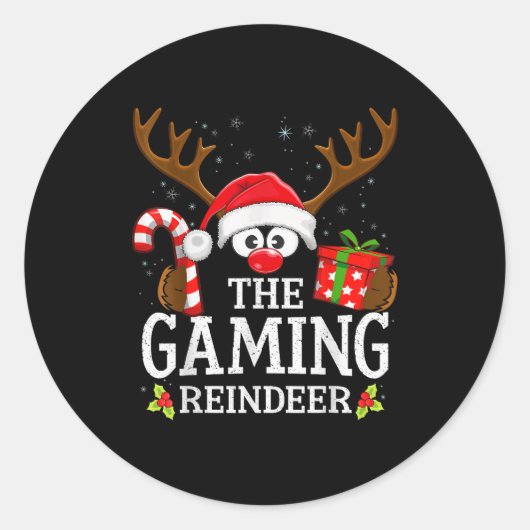 Christmas Matching The Gaming Reindeer Family  Ronde Sticker (Voorkant)
