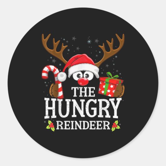 Christmas Matching The Hungry Reindeer Family  Ronde Sticker (Voorkant)