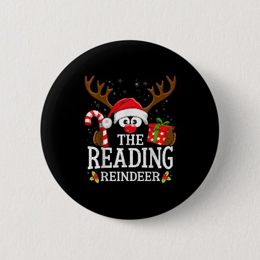Christmas Matching The Reading Reindeer Family  Ronde Button 5,7 Cm (Voorkant)