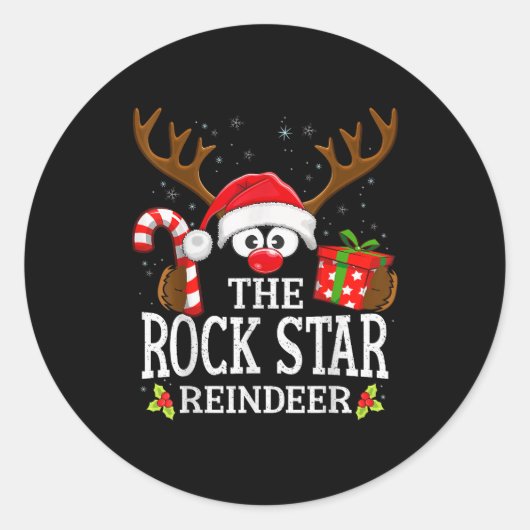 Christmas Matching The Rock Star Reindeer Family  Ronde Sticker (Voorkant)