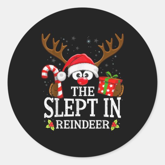Christmas Matching The Slept In Reindeer Family  Ronde Sticker (Voorkant)