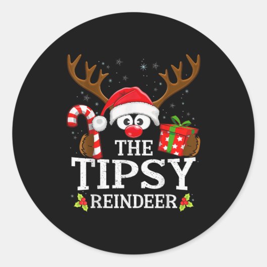 Christmas Matching The Tipsy Reindeer Family Ronde Sticker (Voorkant)