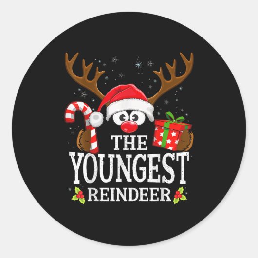 Christmas Matching The Youngest Reindeer Family , Ronde Sticker (Voorkant)