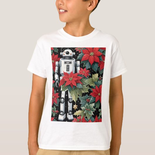 Christmas Mech Robot With Poinsettias T-shirt (Voorkant)