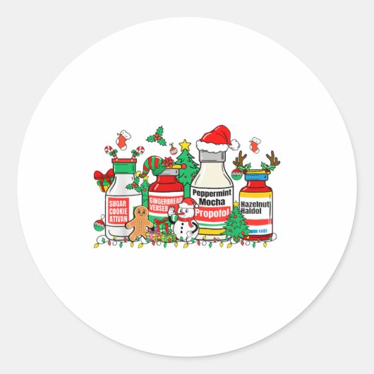 Christmas Medication Bottles Funny Nurse Humor Ronde Sticker (Voorkant)