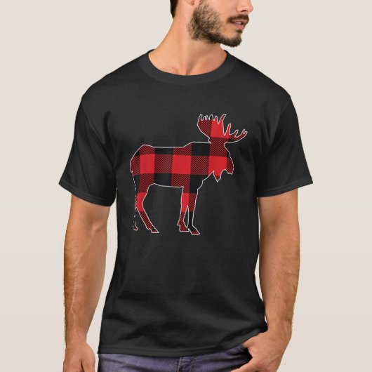 Christmas Men Kids Boys Moose Red Buffalo Plaid  T-shirt (Voorkant)
