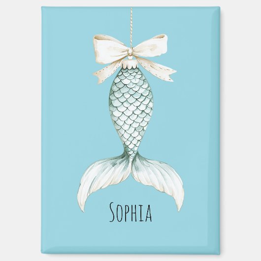 Christmas Mermaid Cream Bow Magneet (Voorkant)