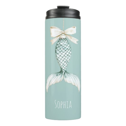 Christmas Mermaid Cream Bow Thermosbeker (Voorkant)