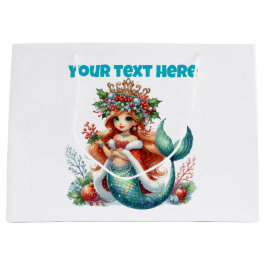 Christmas Mermaid Gift Bag – Bewerkbare tekst Groot Cadeauzakje