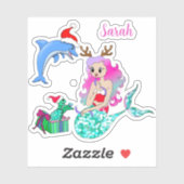 Christmas Mermaid Opening Up Gifts  Sticker (Vel)