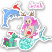 Christmas Mermaid Opening Up Gifts  Sticker (Voorkant)