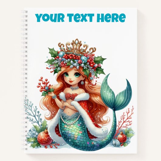 Christmas Mermaid Spiral Notitieboek – Bewerkbare  (Voorkant)