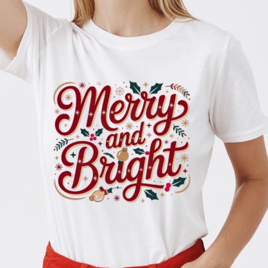 Christmas merry and bright pink red modern font t-shirt
