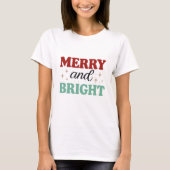 christmas merry and bright pink red modern font T- T-shirt (Voorkant)