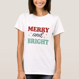 christmas merry and bright pink red modern font T- T-shirt