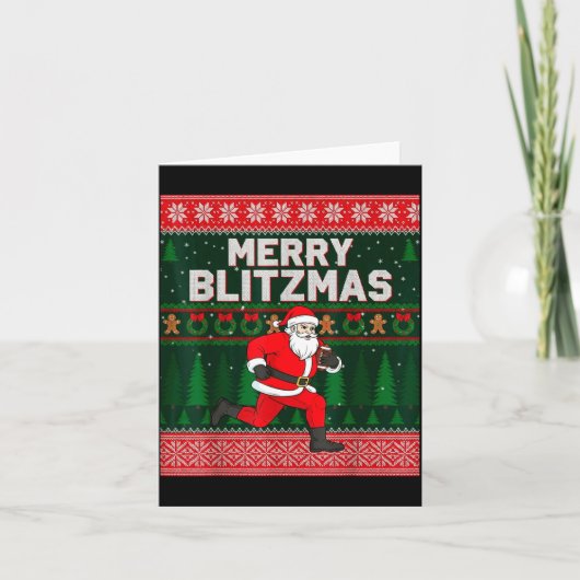 Christmas Merry Blitzmas Santa Football Ugly Sweat Kaart (Voorkant)