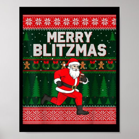Christmas Merry Blitzmas Santa Football Ugly Sweat Poster (Voorkant)