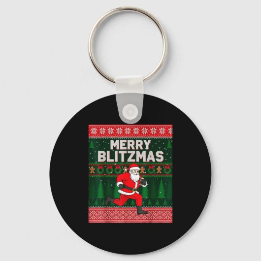 Christmas Merry Blitzmas Santa Football Ugly Sweat Sleutelhanger (Voorkant)