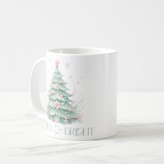 Christmas Merry & Bright Christmas Tree Mint Pink Koffiemok (Voorkant links)