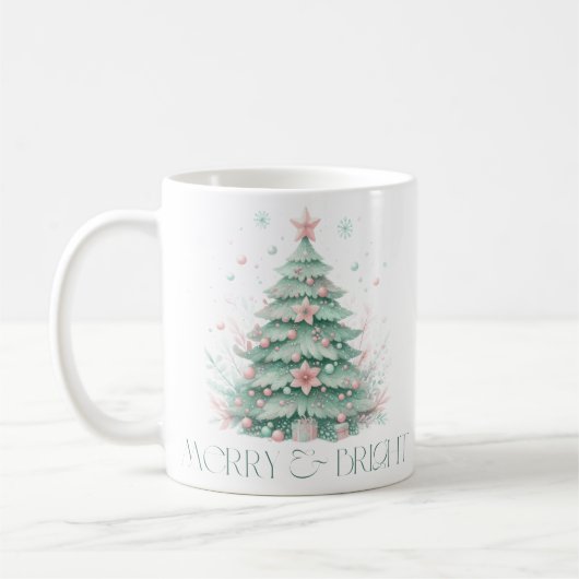 Christmas Merry & Bright Christmas Tree Mint Pink Koffiemok (Links)