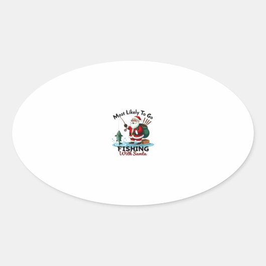 Christmas Merry Christmas For Gift Fishing Santa ( Ovale Sticker (Voorkant)