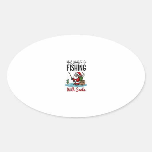 Christmas Merry Christmas For Gift Fishing Santa ( Ovale Sticker (Voorkant)