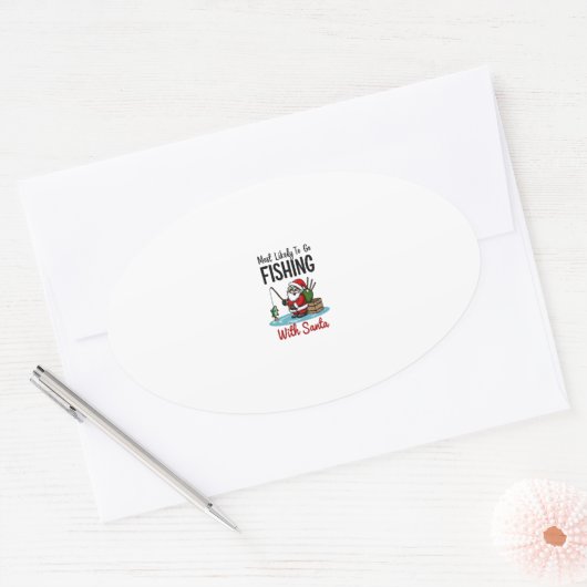 Christmas Merry Christmas For Gift Fishing Santa ( Ovale Sticker (Envelop)