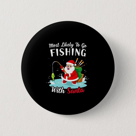 Christmas Merry Christmas For Gift Fishing Santa Ronde Button 5,7 Cm (Voorkant)