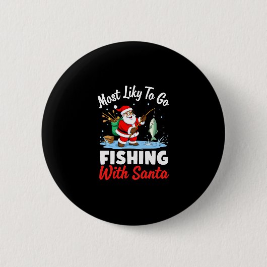Christmas Merry Christmas For Gift Fishing Santa ( Ronde Button 5,7 Cm (Voorkant)