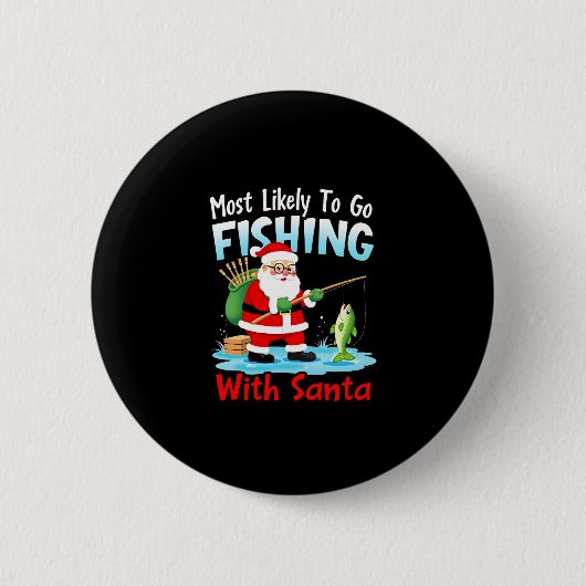 Christmas Merry Christmas For Gift Fishing Santa ( Ronde Button 5,7 Cm (Voorkant)