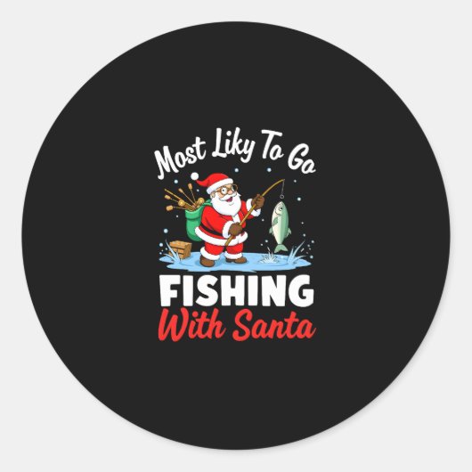 Christmas Merry Christmas For Gift Fishing Santa ( Ronde Sticker (Voorkant)