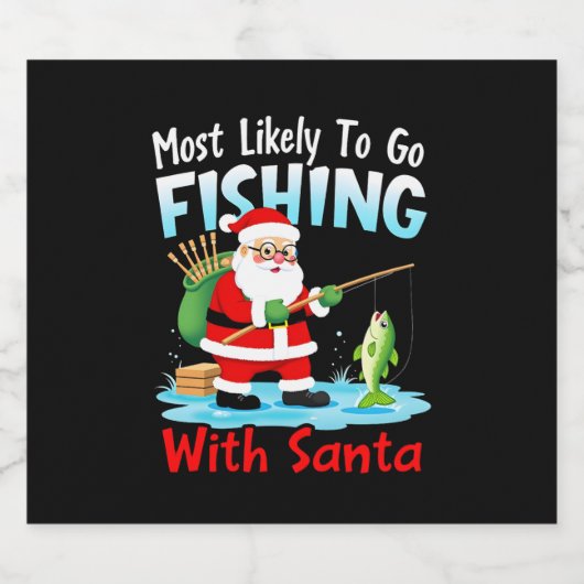 Christmas Merry Christmas For Gift Fishing Santa ( Sparkling Wijnetiket (Enkel label)
