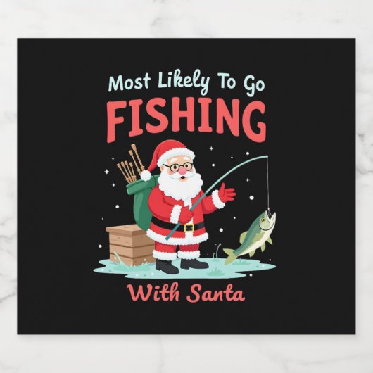 Christmas Merry Christmas For Gift Fishing Santa ( Sparkling Wijnetiket (Enkel label)