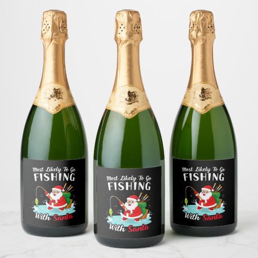 Christmas Merry Christmas For Gift Fishing Santa Sparkling Wijnetiket (Flessen)