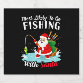 Christmas Merry Christmas For Gift Fishing Santa Sparkling Wijnetiket (Enkel label)