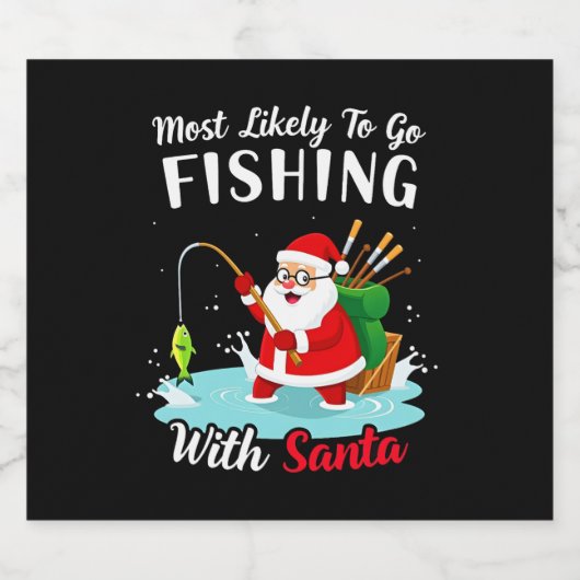 Christmas Merry Christmas For Gift Fishing Santa Sparkling Wijnetiket (Enkel label)