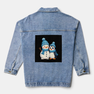 Christmas Merry Christmas For Gift Penguin Snowman Denim Jacket