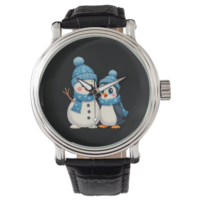 Christmas Merry Christmas For Gift Penguin Snowman Horloge (Voorkant)