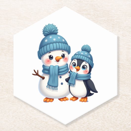 Christmas Merry Christmas For Gift Penguin Snowman Kartonnen Onderzetters (Voorkant)