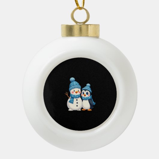 Christmas Merry Christmas For Gift Penguin Snowman Keramische Bal Ornament (Voorkant)