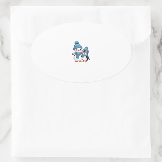 Christmas Merry Christmas For Gift Penguin Snowman Ovale Sticker (Tas)