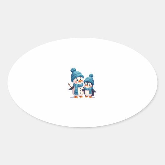 Christmas Merry Christmas For Gift Penguin Snowman Ovale Sticker (Voorkant)