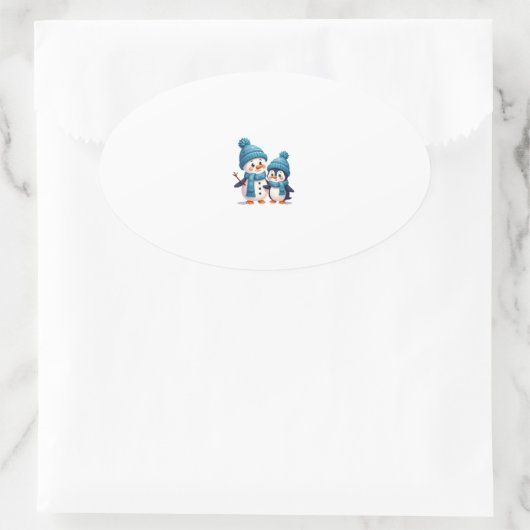 Christmas Merry Christmas For Gift Penguin Snowman Ovale Sticker (Tas)