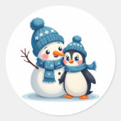 Christmas Merry Christmas For Gift Penguin Snowman Ronde Sticker (Voorkant)