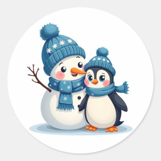 Christmas Merry Christmas For Gift Penguin Snowman Ronde Sticker (Voorkant)